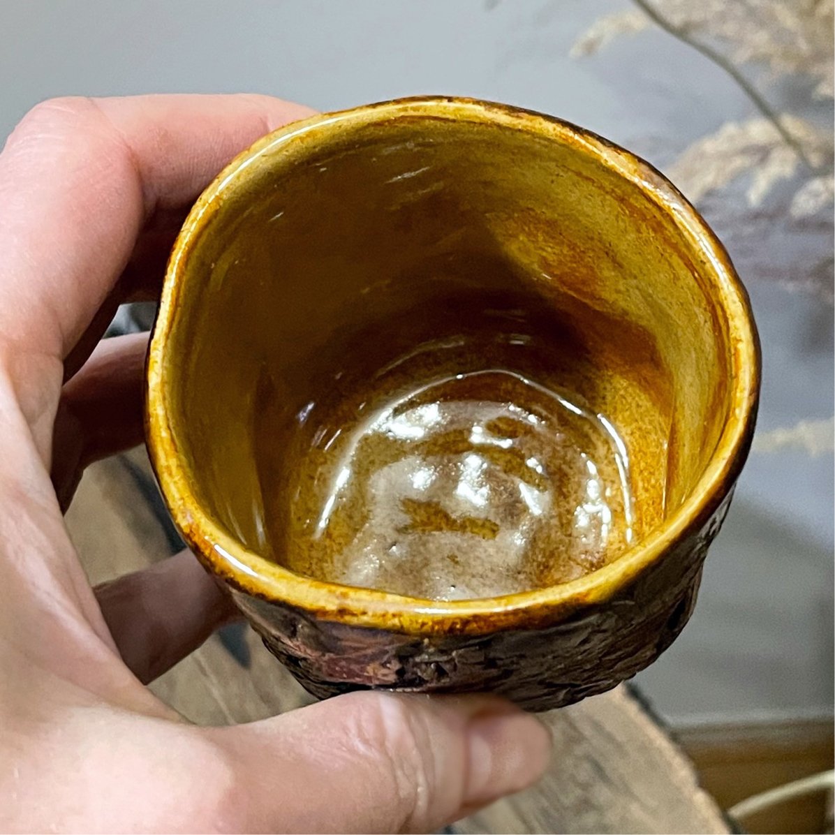 ceramic yunomi tumbler glazed interior detail