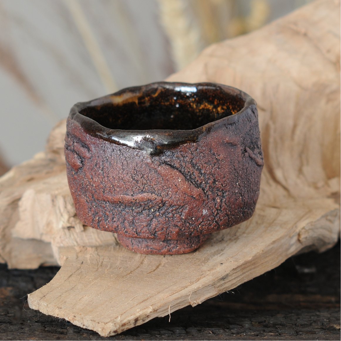 Wabi sabi stoneware kurinuki tea cup handmade