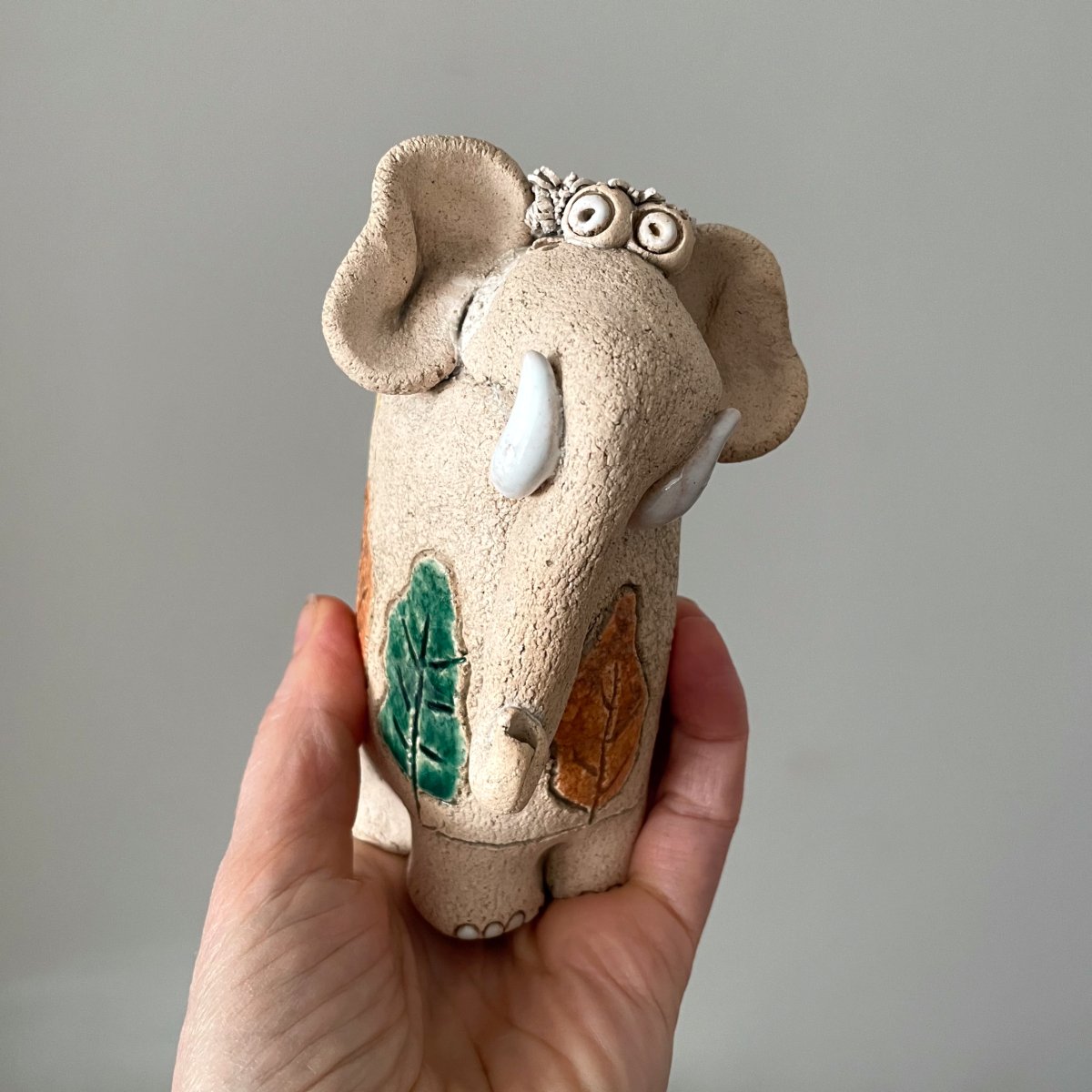 ceramic elephant art sculpture handmade pottery decor