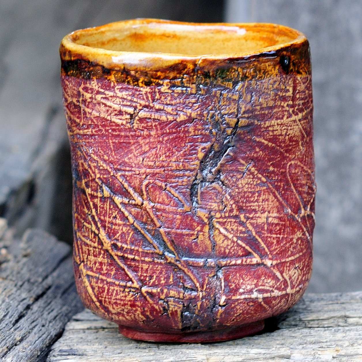 textured ceramic yunomi cup wabi sabi surface detail