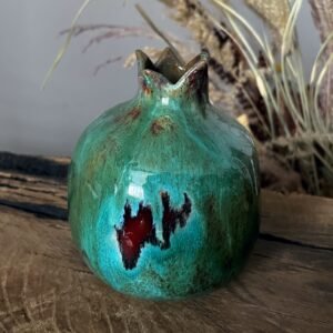 Turquoise ceramic pomegranate decor object, studio pottery