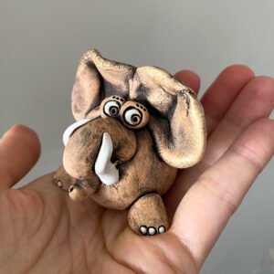 small funny ceramic elephant figurine handmade cute pottery