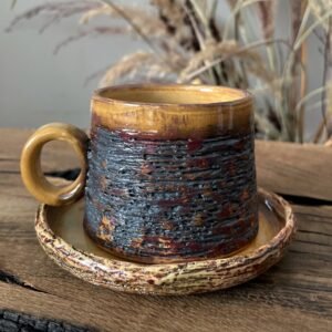 Artisan ceramic espresso cup with saucer 100 ml