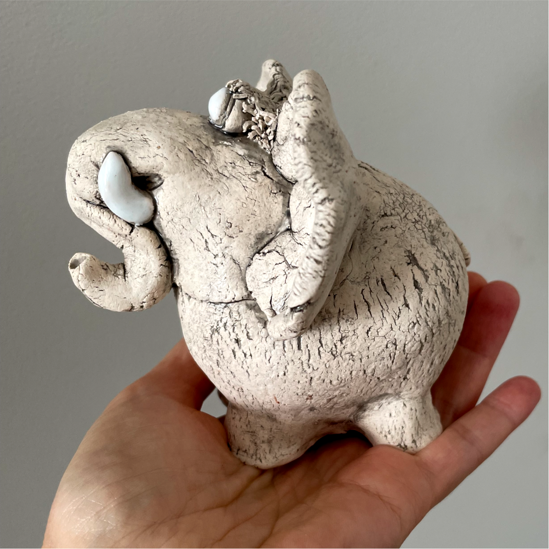 Cute Ceramic Elephant Art Sculpture – Handmade Decor - Image 3