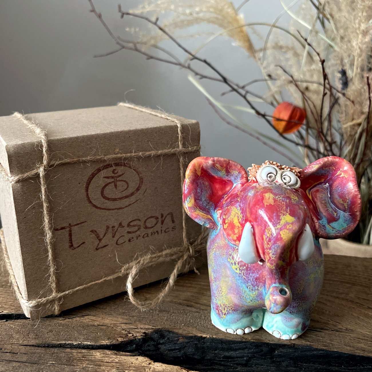 One-of-a-kind handmade ceramic gift idea, colorful elephant mascot for collectors