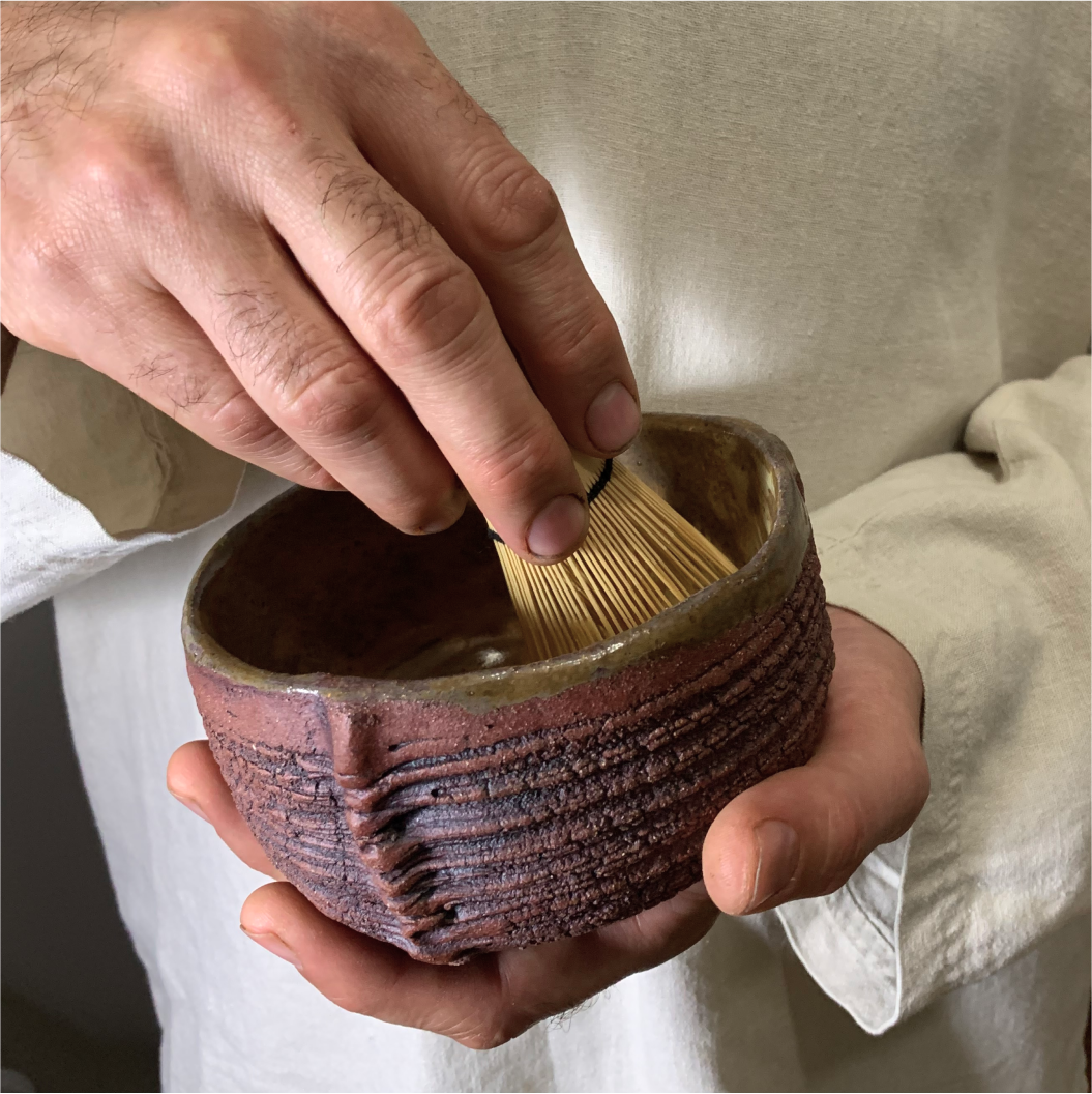 Detail of textured ceramic surface on matcha chawan Dune series