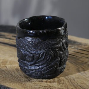 Sculptural black yunomi cup Whisper handmade, 130ml