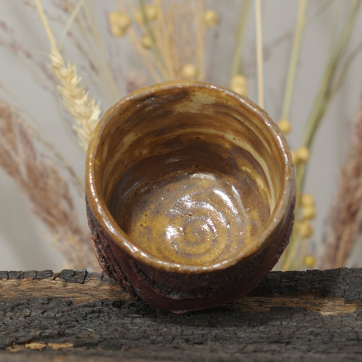 Handmade ceramic yunomi cup with glazed interior