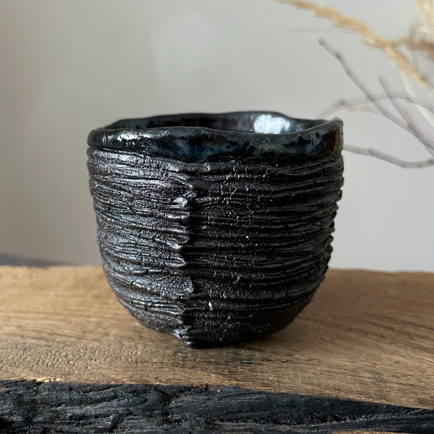 Black ceramic yunomi tea cup 140 ml handmade from stoneware