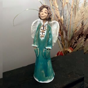 Handmade ceramic angel sculpture, front view
