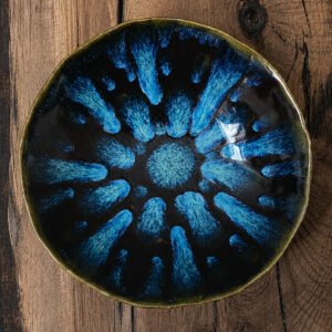 Handmade Ceramic Plate – Blue Glaze - 27 cm
