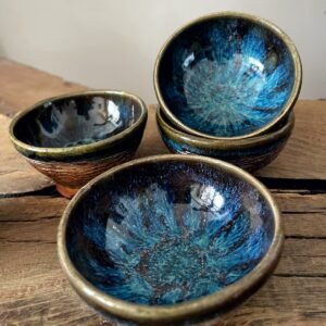 handmade ceramic gongfu tea cup blue glaze interior