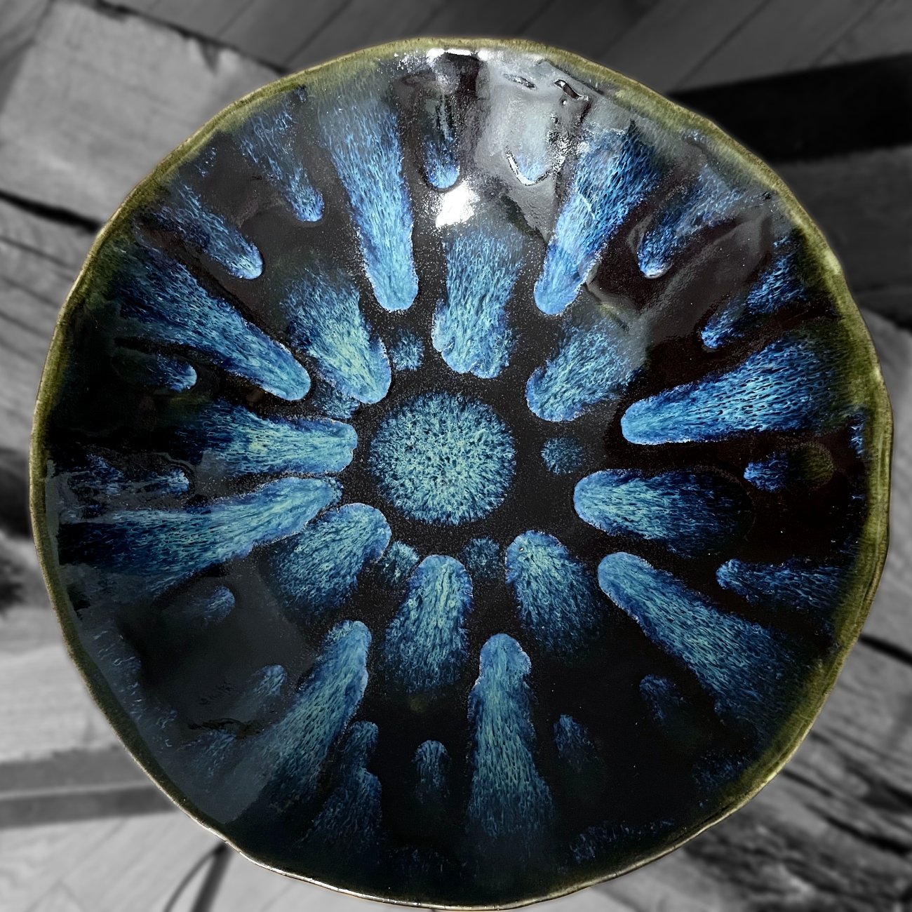 handmade ceramic plate blue crystal glaze 27 cm