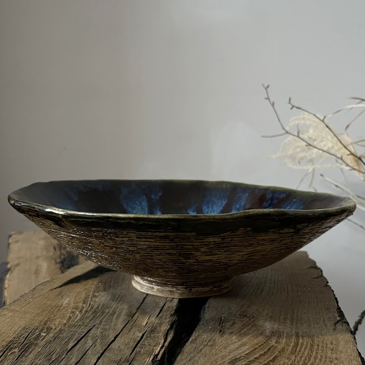 decorative ceramic plate handmade blue glaze