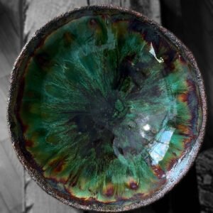 Large Handmade Ceramic Platter – Green Crystal Glaze – 27cm