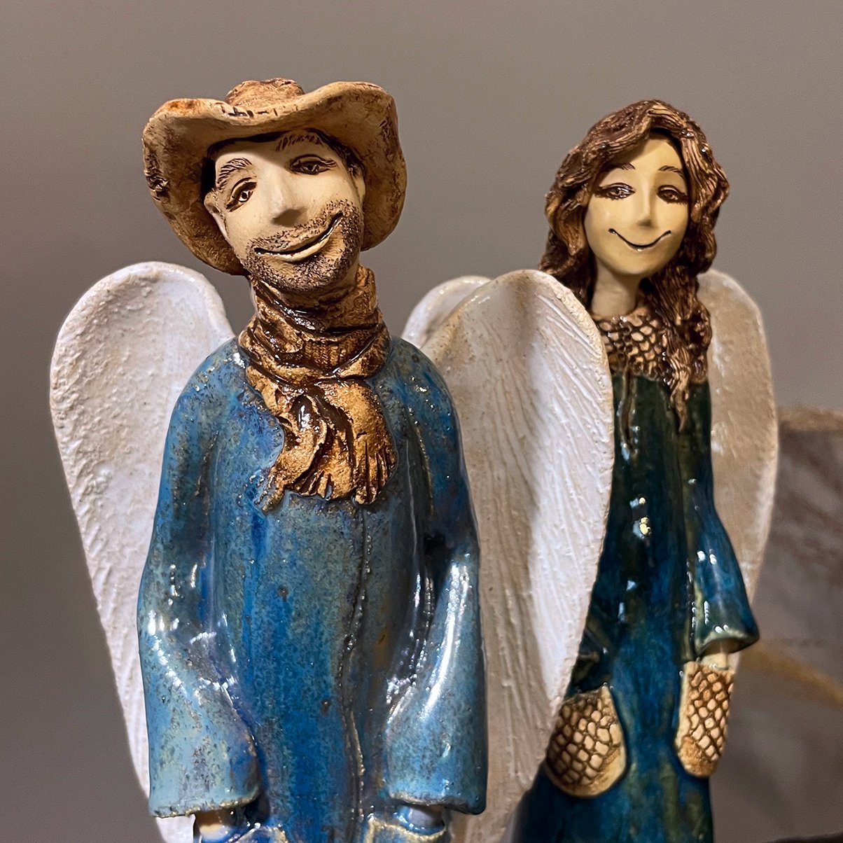 Пара керамічних ангелів ручної роботи, авторські декоративні фігури з кераміки