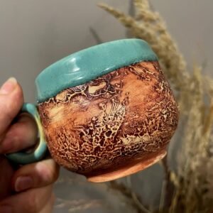 Керамічна чашка ручної роботи з авторською глазурʼю, художній посуд з кераміки