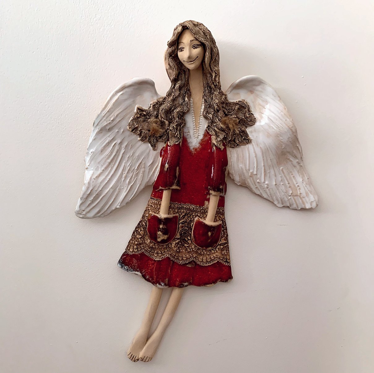Настінний керамічний ангел ручної роботи, декоративний ангел для дому