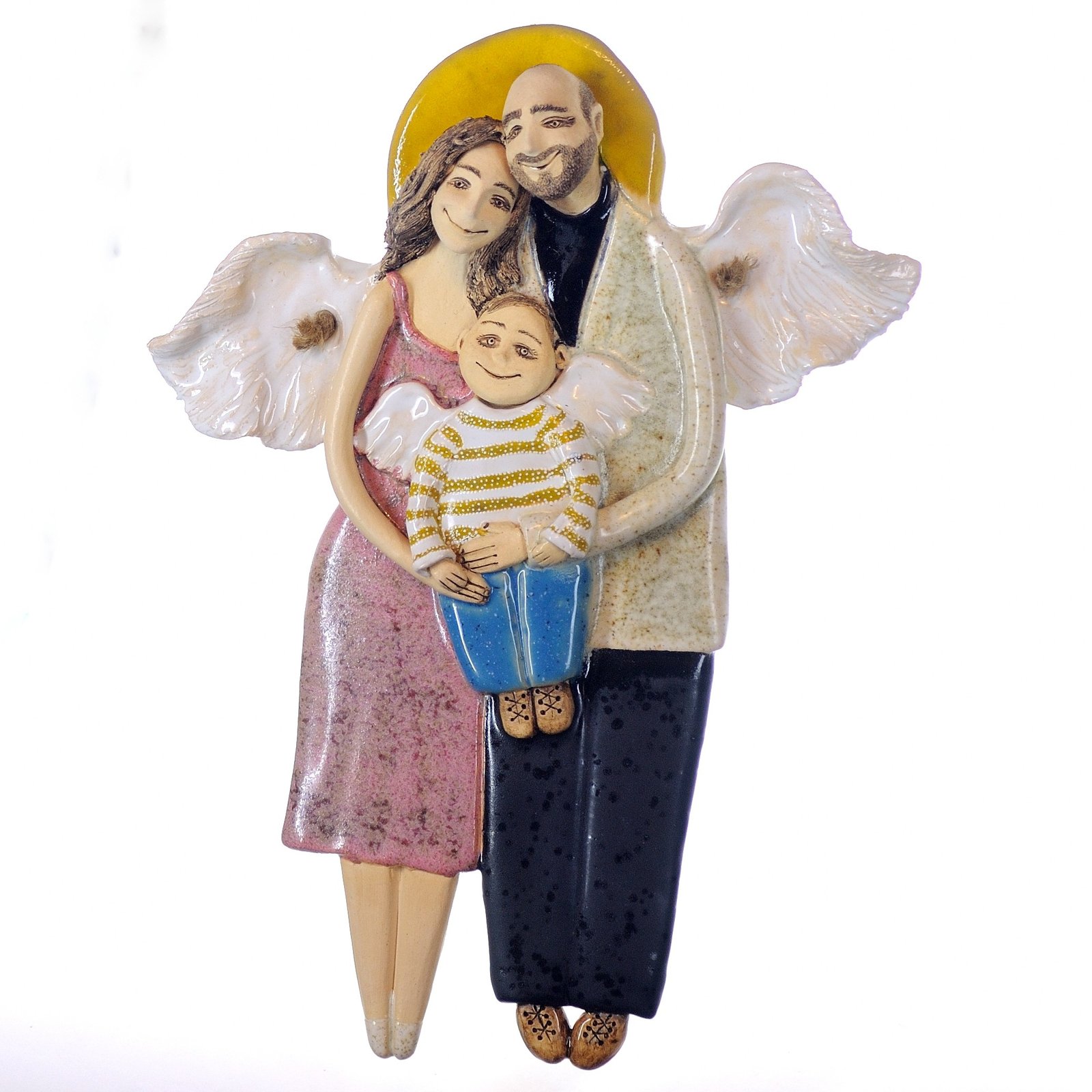 Пара керамічних ангелів ручної роботи, оберіг для сім'ї, настінна скульптура