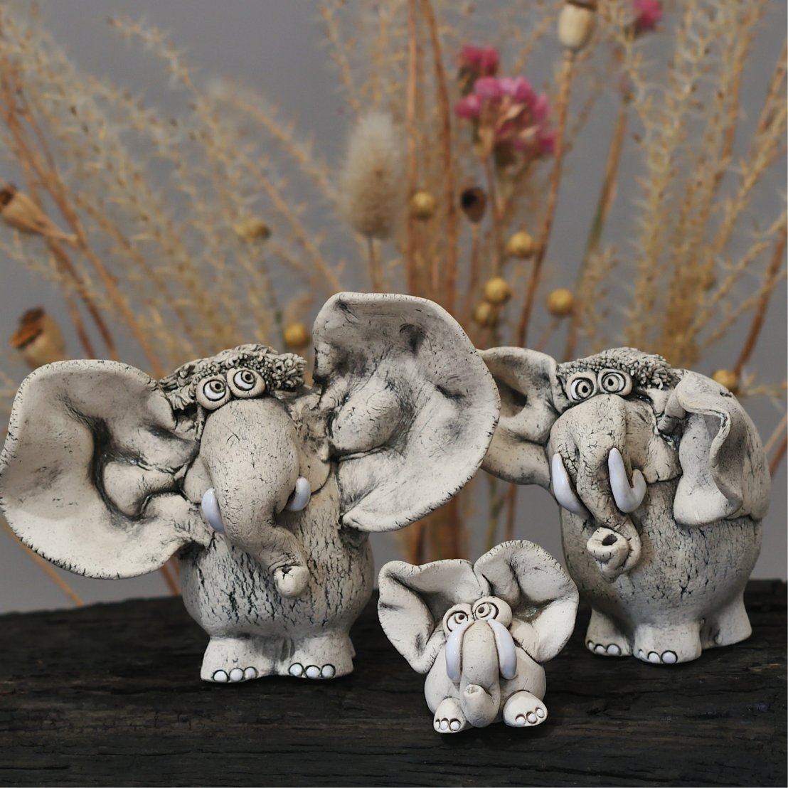 Керамічні слони для інтер’єру, декоративні скульптурки ручної роботи