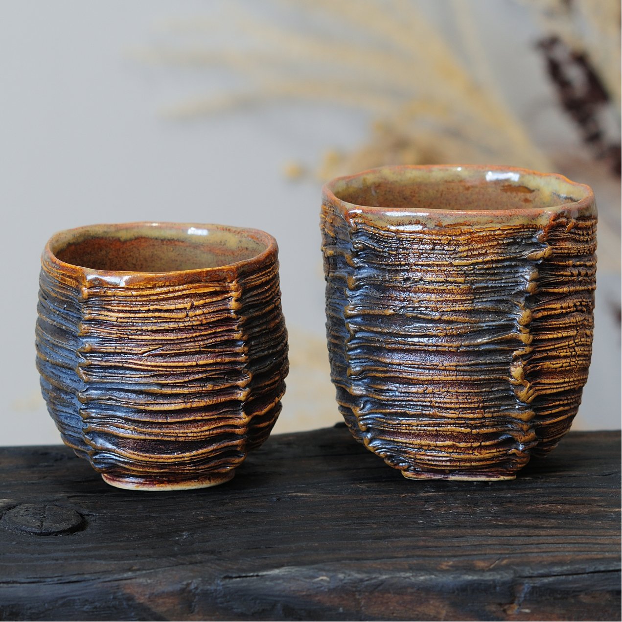 Пара керамічних юномі ручної роботи, чашки для чаю в авторській техніці