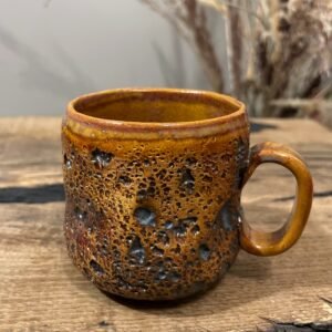 Handmade ceramic coffee cup lava style brown glaze
