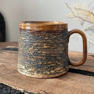 rustic textured ceramic mug wood inspired pottery