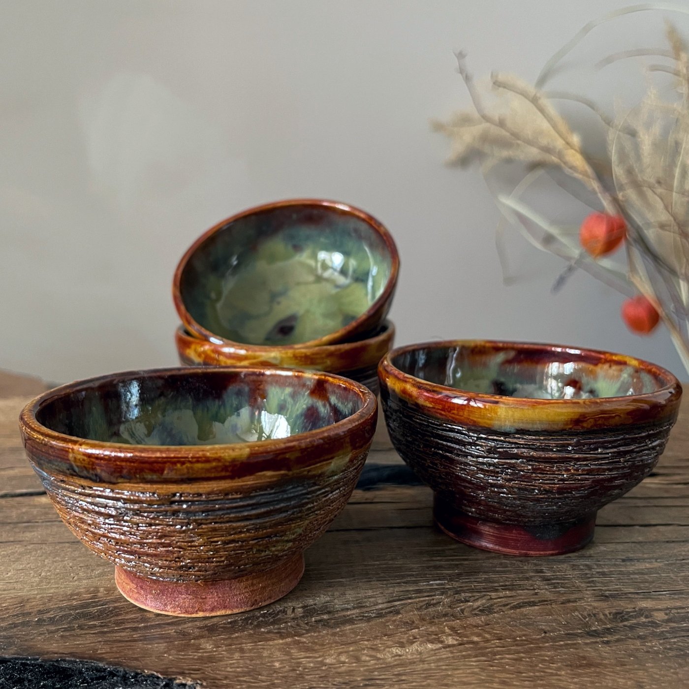 green glaze tea bowl detail