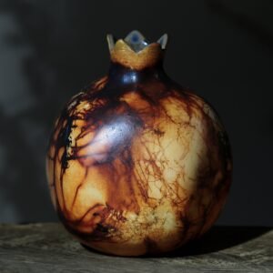 handmade ceramic pomegranate art object natural smoke pattern