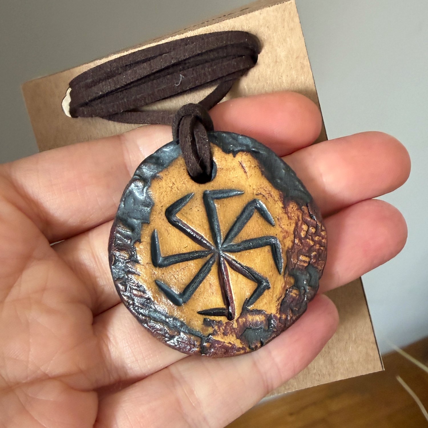 Handmade Ceramic Pendant – Kolovorot – Slavic Symbol