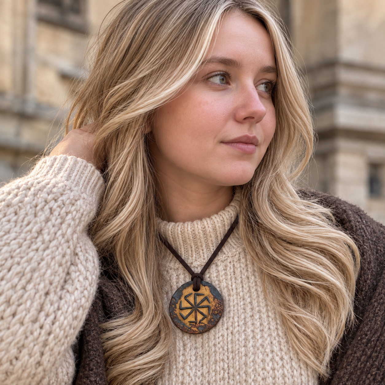 Handmade Ceramic Pendant – Kolovorot – Slavic Symbol - Image 5